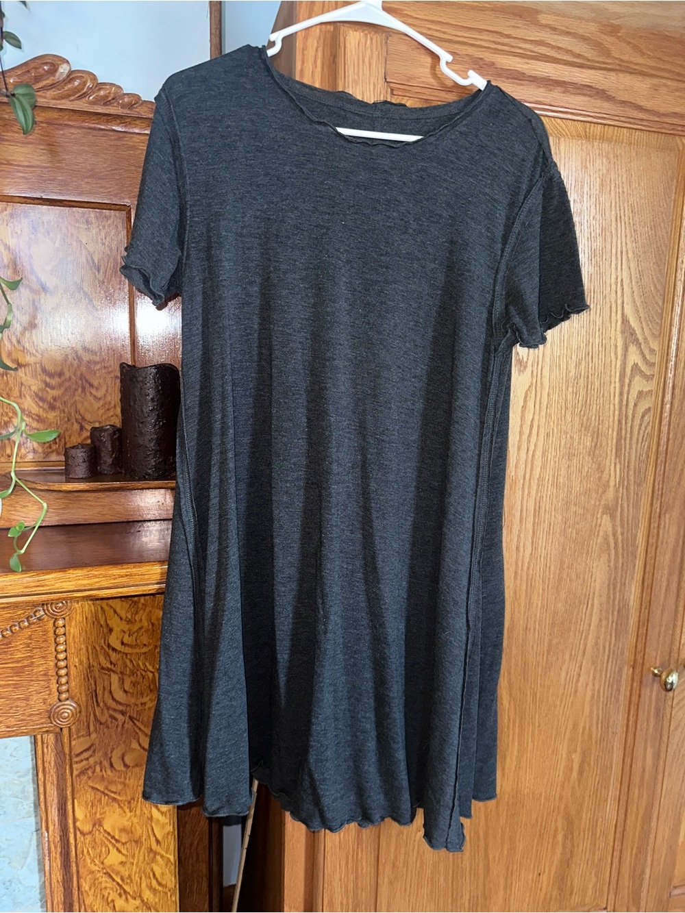 NATURAL LIFE Charcoal Gray Short-Sleeve Midi Swing Dress